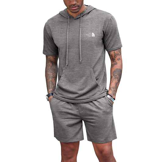 Men's Sportswear 2 Piece Set Hooded Sportswear Short Sleeve Casual Sports Hoodie Shorts Set